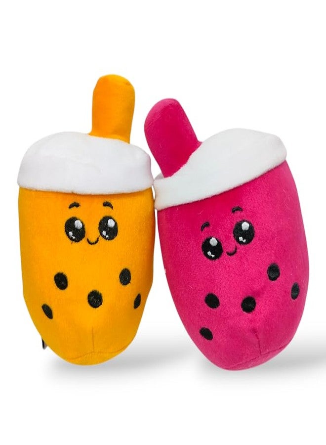 Yey Soft Fabric Boba plushie Bubble Tea Stuffed Animals, Soft Squishy Milk Tea Plush Cuddle Toy for Girls & Boys Kids Babies Birthday Gift 7 inches (Pink & Yellow) - Image 1